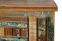GINER Y COLOMER - Coffre en bois recyclé multicolore à ouverture supérieure et pieds en métal - Finition satinée, design géométrique - 116x47x40 cm